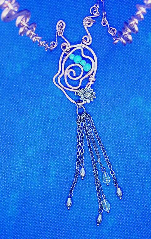 Boho Copper Link Chain Pendant S-Style With Howlite, Antique Silver Tassel And Charm - South Florida Boho Boutique