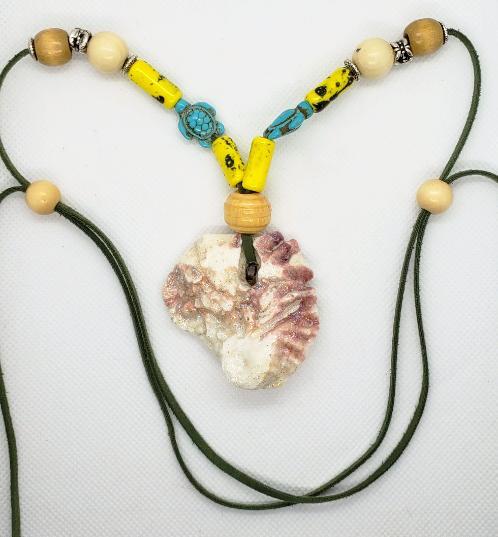 Boho Long Adjustable Green Necklace - Lariat - Beach Boho Style - Seashell - Turquoise Turtle Charms - South Florida Boho Boutique