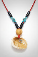 Boho  Handmade Long Red Faux Leather Boho Style Necklace with Turquoise Howlite Turtles & Seashell Pendant