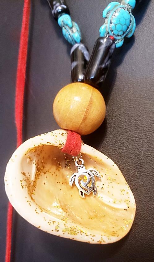 Boho Adjustable Long Red Necklace - Lariat - Beach Boho Style - Seashell - Turquoise Turtle Charms - South Florida Boho Boutique