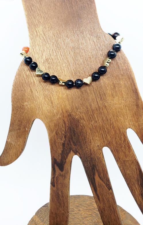 Handmade Beaded Bracelet - Chakra Gemstone Stretchband With Black Banded Agate - South Florida Boho Boutique