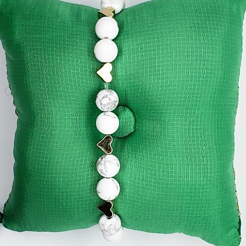 Handmade Beaded Bracelet - Chakra Gemstone White Marbled Howlite - Stretchband - South Florida Boho Boutique