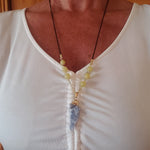 Raw Blue Kyanite Pendant With Yellow Peridot Beads - South Florida Boho Boutique