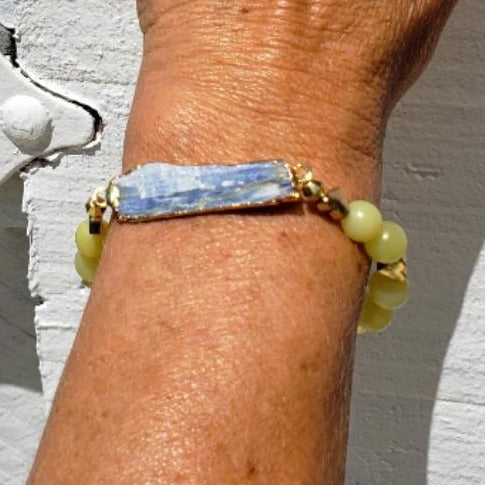 Raw Blue Kyanite With Yellow Peridot Beads Stretchband - South Florida Boho Boutique