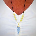 Raw Blue Kyanite Pendant With Yellow Peridot Beads - South Florida Boho Boutique