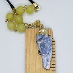 Raw Blue Kyanite Pendant With Yellow Peridot Beads - South Florida Boho Boutique