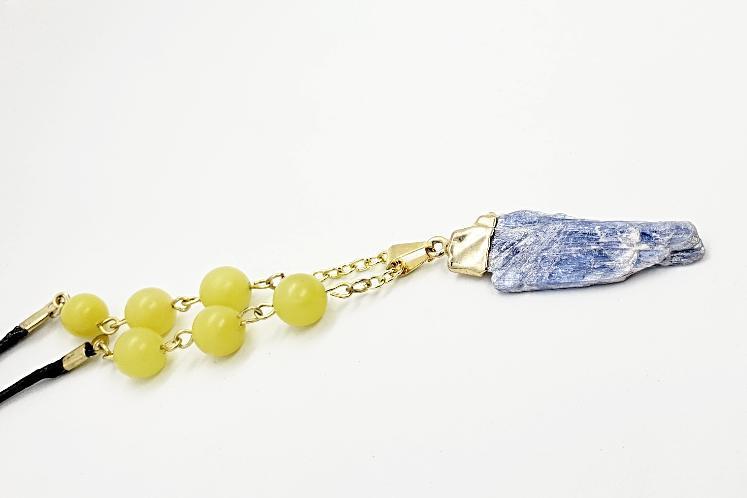 Raw Blue Kyanite Pendant With Yellow Peridot Beads - South Florida Boho Boutique