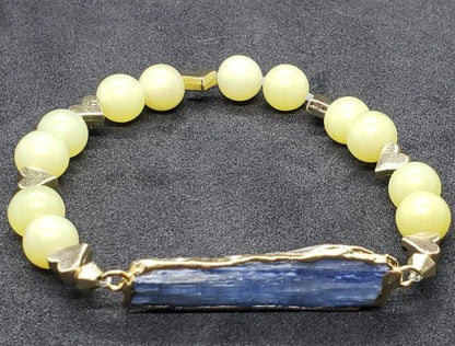 Raw Blue Kyanite With Yellow Peridot Beads Stretchband - South Florida Boho Boutique