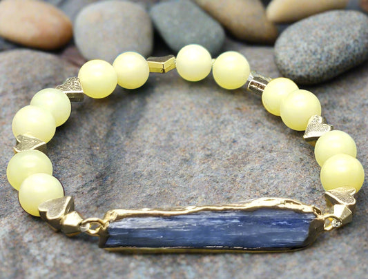 Raw Blue Kyanite With Yellow Peridot Beads Stretchband - South Florida Boho Boutique