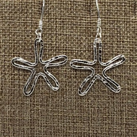 Star Earrings Hammered Style - Sterling Silver