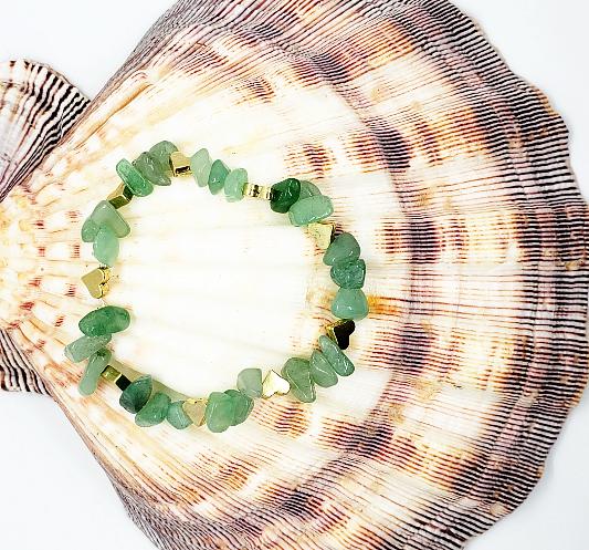Handmade Beaded Bracelet - Green Aventurine Gemstone Chips Stretchband - South Florida Boho Boutique