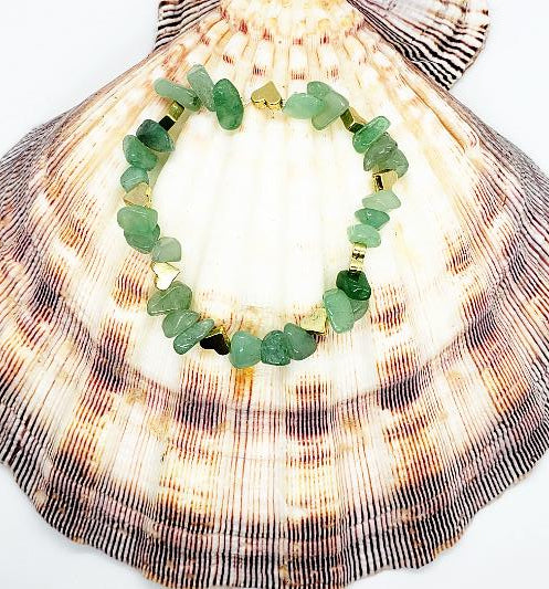 Handmade Beaded Bracelet - Green Aventurine Gemstone Chips Stretchband - South Florida Boho Boutique