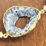 Agate Druzy Slice Bracelet With Black Onyx And Green Aventurine