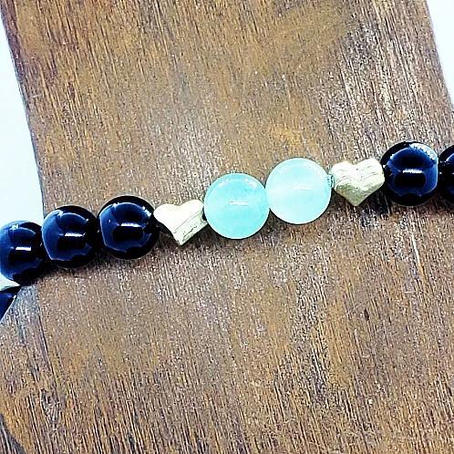 Agate Druzy Slice Bracelet With Black Onyx And Green Aventurine