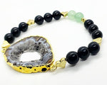 Agate Druzy Slice Bracelet With Black Onyx And Green Aventurine