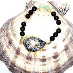 Agate Druzy Slice Bracelet With Black Onyx And Green Aventurine