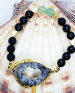 Agate Druzy Slice Bracelet With Black Onyx And Green Aventurine