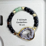 Agate Druzy Slice Bracelet With Black Onyx And Green Aventurine