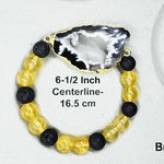 Black Agate Druzy Slice With Citrine And Lava Stone - Stretchband - South Florida Boho Boutique