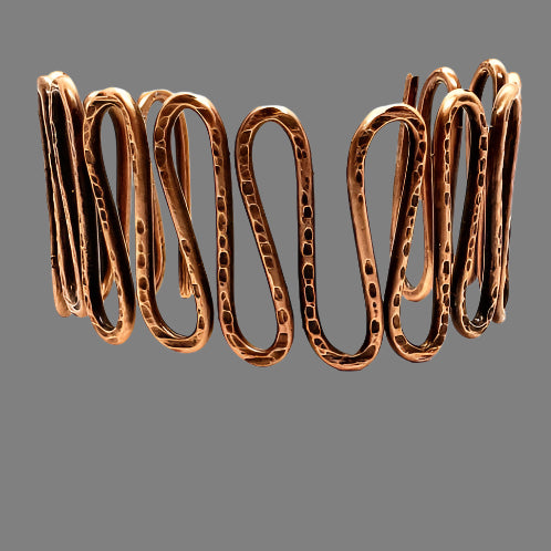 Copper Bracelet Cuff Tarnished - Wave Design