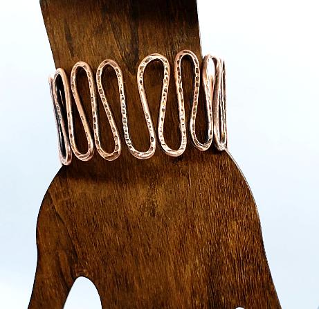 Copper Bracelet Cuff Tarnished - Wave Design