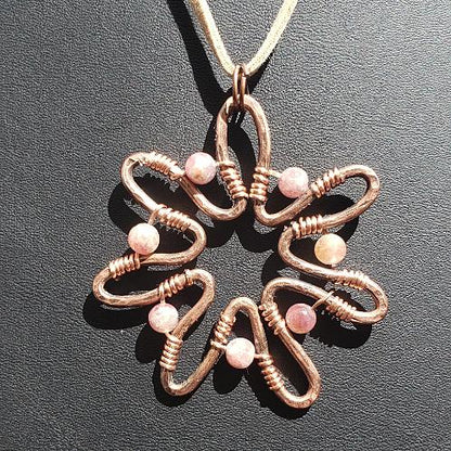 Sun-Flower Pendant Necklace With Pink Tourmaline - Copper - South Florida Boho Boutique