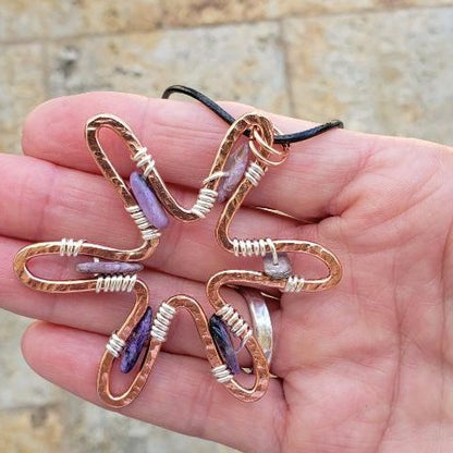 Sunshine Pendant Necklace With Purple Charoite - Copper