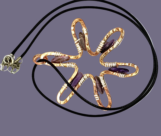 Sunshine Pendant Necklace With Purple Charoite - Copper