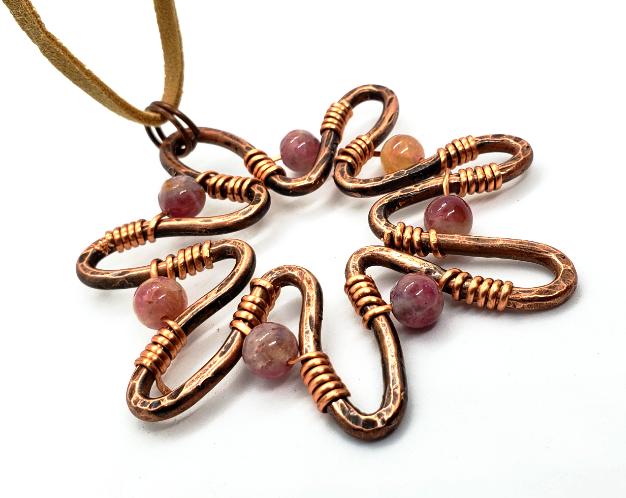 Sun-Flower Pendant Necklace With Pink Tourmaline - Copper - South Florida Boho Boutique