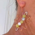 Sun Earrings With Gemstones Hammered Style-Copper - South Florida Boho Boutique