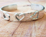 Sterling Silver Cuff Hammered Style - With Hearts