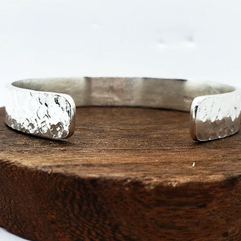 Sterling Silver Cuff Hammered Style - With Hearts