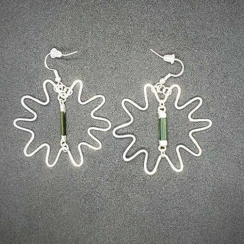 Sun Earrings With Natural Green Tourmaline Stone - Sterling Silver