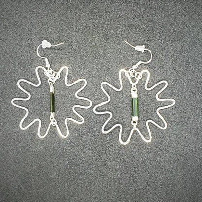 Sun Earrings With Natural Green Tourmaline Stone - Sterling Silver