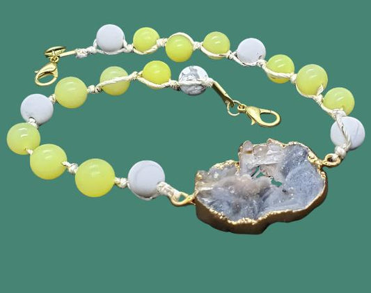 Yellow Peridot/White Howlite Beads String Bracele