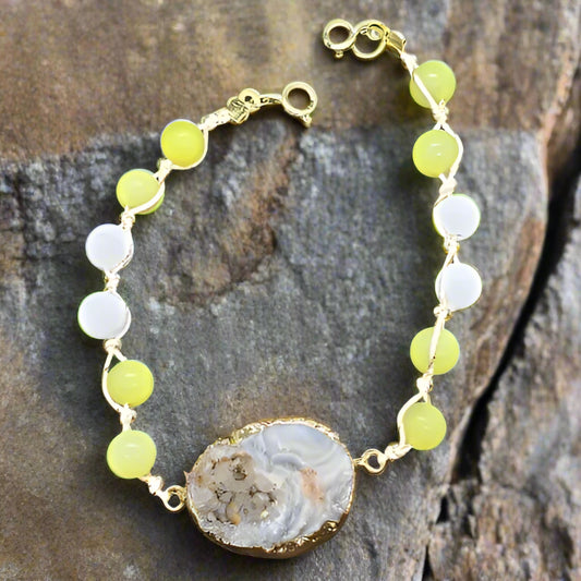 Yellow Peridot/White Howlite Beads String Bracelet