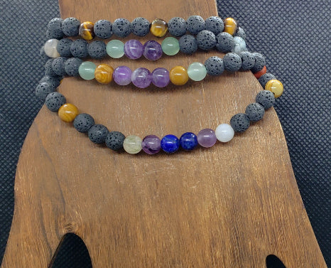 Lava Stone Diffuser Bracelet With Mixed Natural Gemstones