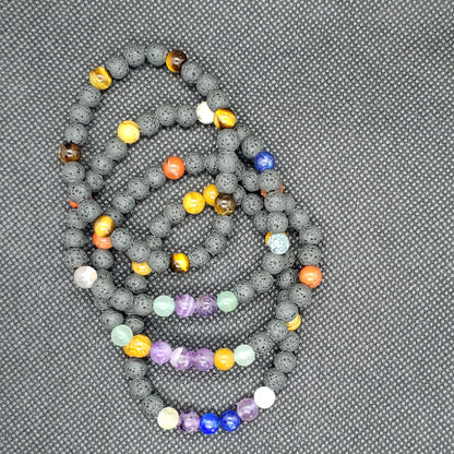 Lava Stone Diffuser Bracelet With Mixed Natural Gemstones