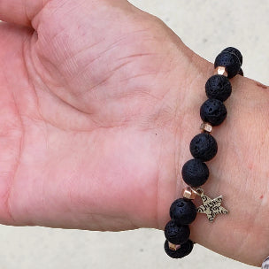 Lava Stone-Amazonite Diffuser BraceletCopper-Lotus Charm-Yoga Beads
