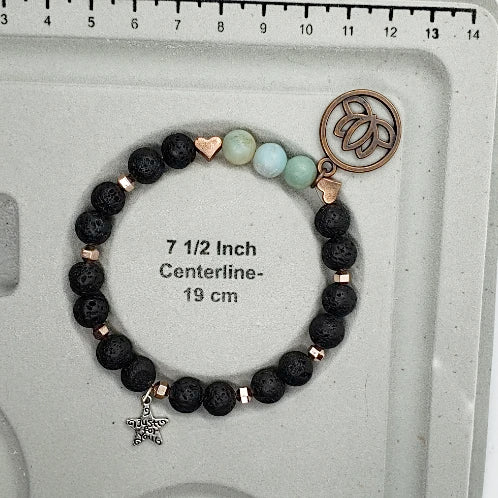 Lava Stone-Amazonite Diffuser BraceletCopper-Lotus Charm-Yoga Beads