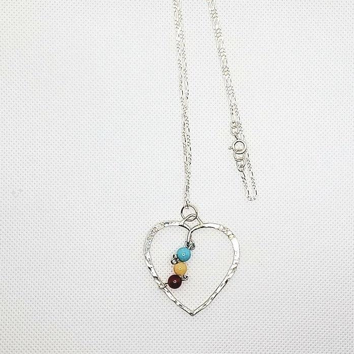 Sterling Silver Hammered Heart Pendants With Gemstones Interchangeable Chain - South Florida Boho Boutique