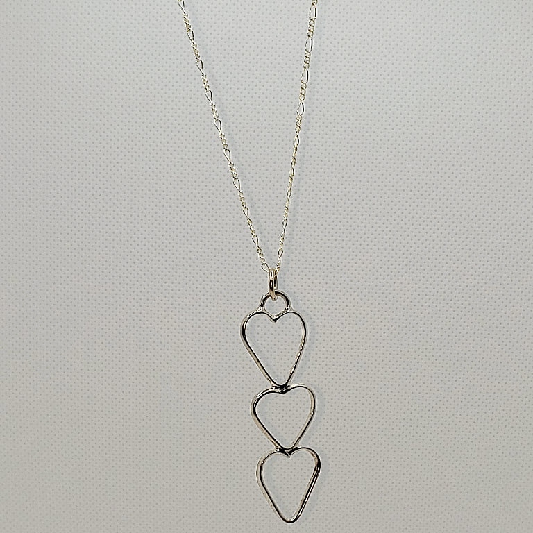 Sterling Silver 3 Hearts Pendant - Interchangable Chain - South Florida Boho Boutique