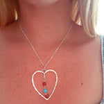 Sterling Silver Hammered Heart Pendants With Gemstones - Interchangeable Chain