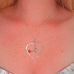Sterling Silver Hammered Heart Pendants With Gemstones Interchangeable Chain