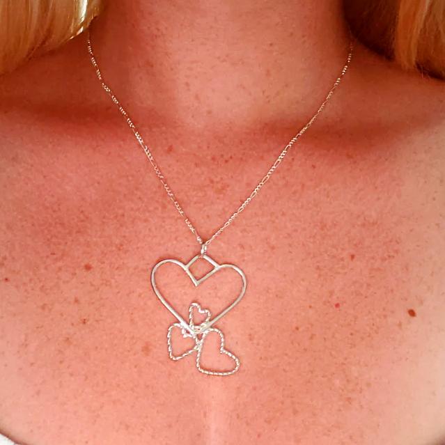 Sterling Silver Quadruple Heart Hammered and Twisted Combo- Interchangeable Chain - South Florida Boho Boutique