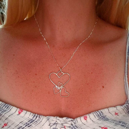Sterling Silver Quadruple Heart Hammered and Twisted Combo- Interchangeable Chain - South Florida Boho Boutique