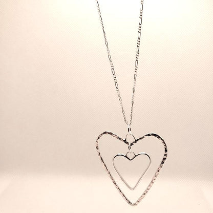 Sterling Silver Dangling Heart Pendant Hammered And Smooth Texture - Interchangeable Chain - South Florida Boho Boutique