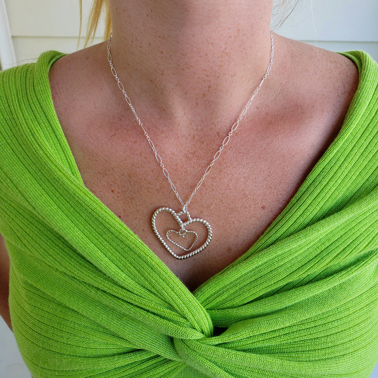 Sterling Silver Dangling Heart Pendant With Wire - Interchangeable Chain - South Florida Boho Boutique