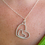 Sterling Silver Full Bead Double Heart Pendant - Interchangeable Chain