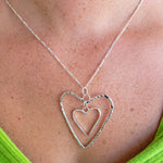 Sterling Silver Dangling Heart Pendant Hammered And Smooth Texture - Interchangeable Chain